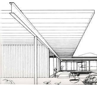 01 Perspective toward carport and swimming pool/terrace area 02 Perspective toward Living Area and Terrace