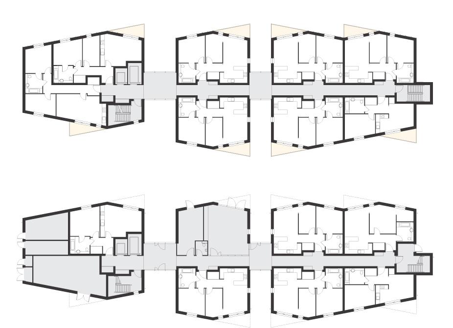 Bruyn s Court typical floor plan (top) and ground floor plan (bottom) At an individual scale, careful design of each flat entrance door provides residents with an opportunity to personalise their own