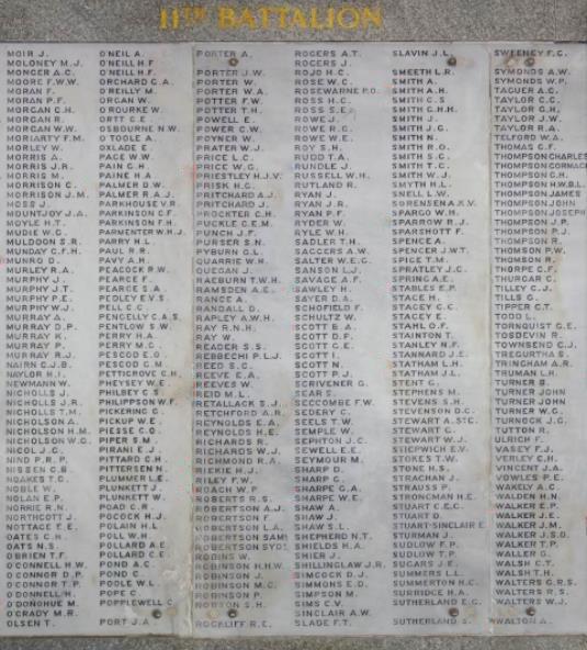 11th Battalion Roll of Honour in Crypt at King s Park, Western Australia T.