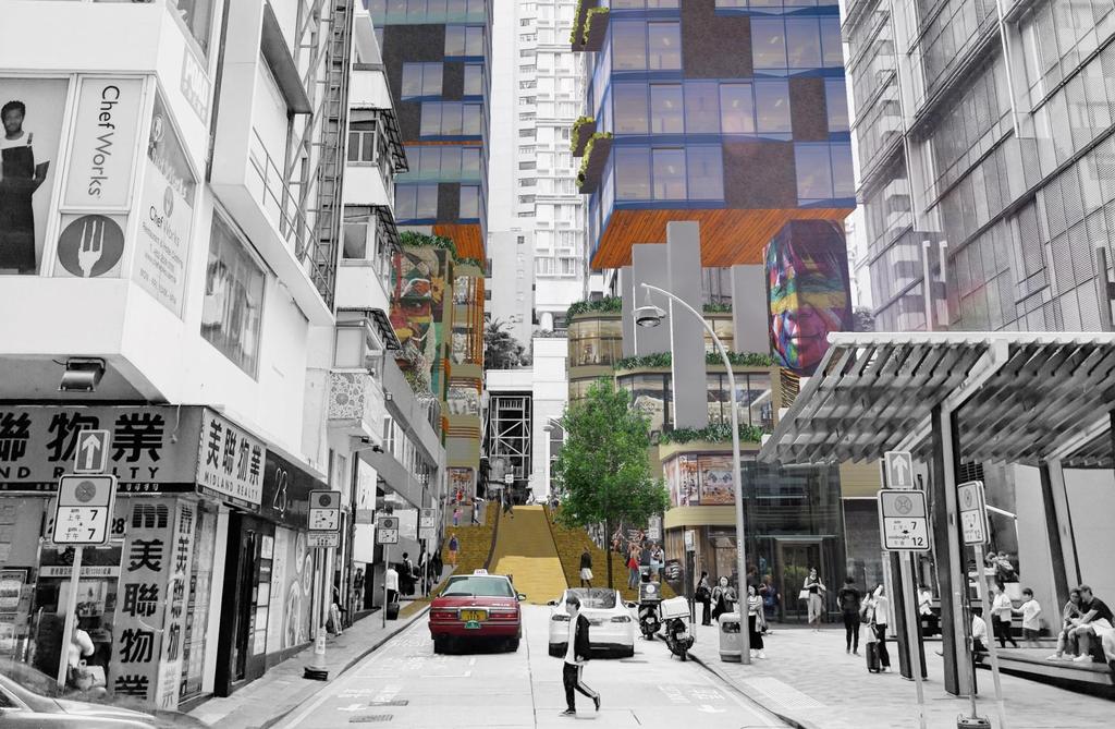 UPON ARRIVAL Vertical greening to improve appearance and provide sun shading Star Street Canvas: blank facades are transformed into public art The roof of the stepped podium allows for elevated