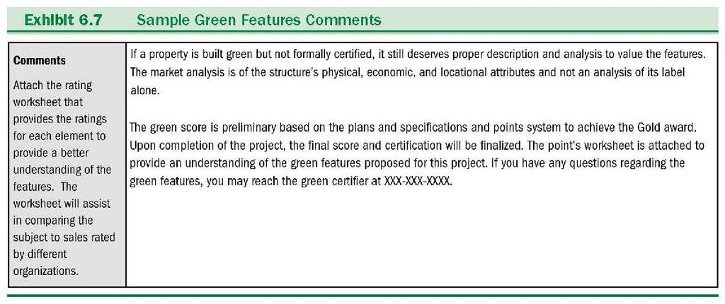 Sample Green Features Comments From Residential Green Valuation