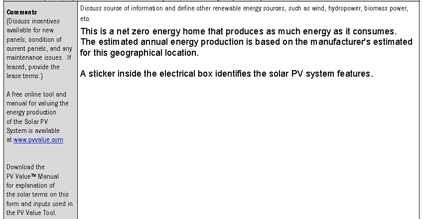 Solar Panel Section of the Addendum Form For more information: Residential Green