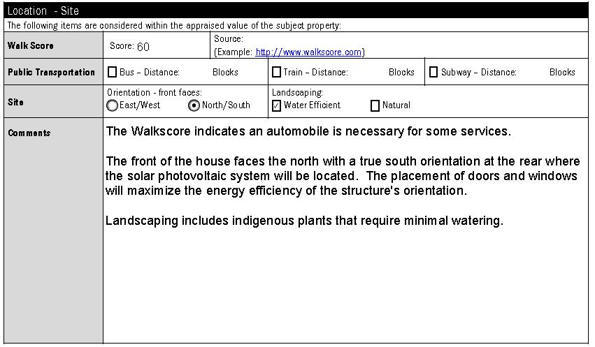 Location Section of the Addendum Form For more information: Residential Green
