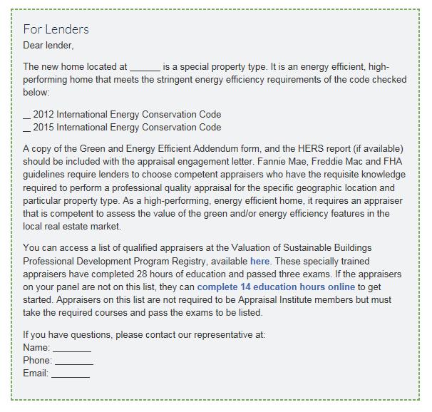 2 nd page of handout Encourage builder to use this lender letter with every loan application http://bcap-energy.