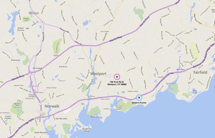 For Sale Location Map Westport, Connecticut 06880 1.5 miles to I-95 (Exit 18) 2.2 miles to Greens Farms Metro-North Train Station 2.