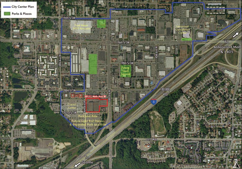 CITY CENTER Map The subject site is located adjacent to the Lynnwood Transit Center, which accommodates over 225,000 passengers per month and features 1,328 parking spaces.