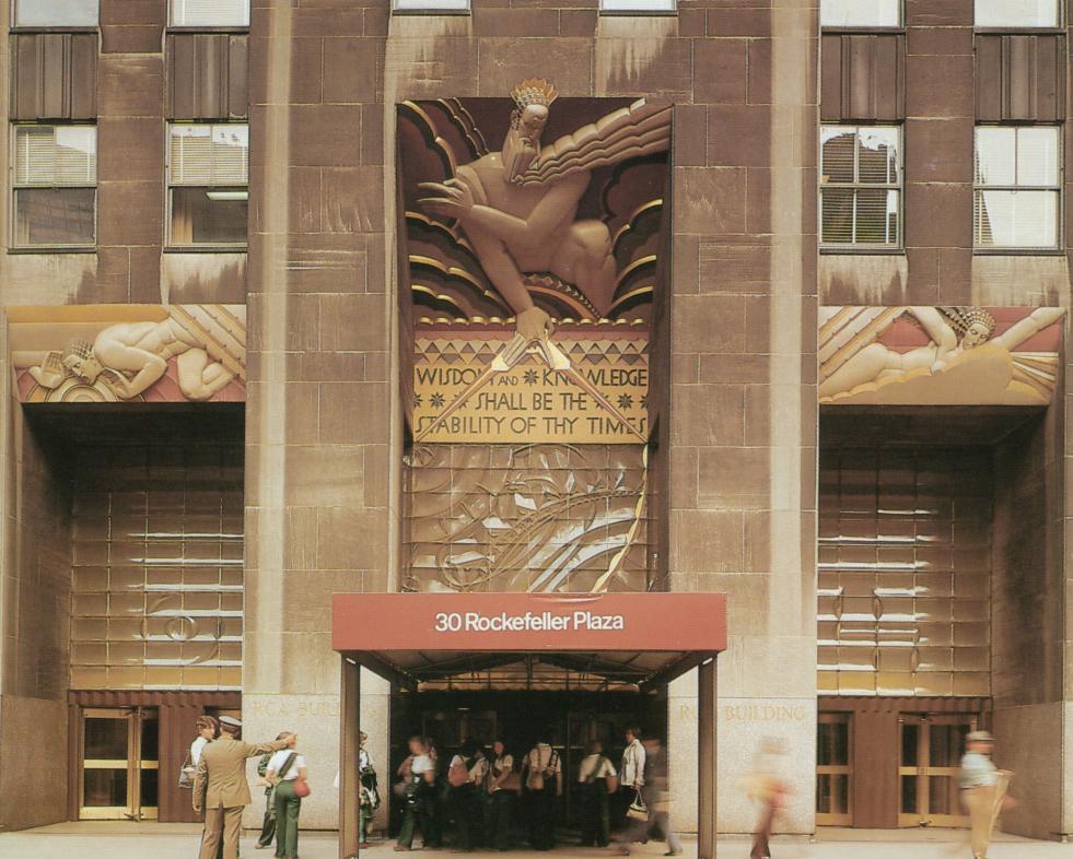 36. This photo, of Rockefeller Plaza, in New York city, is a good example of: a. Art Nouveau b. Post-Modernism c. Modernism d. De Stijl e.