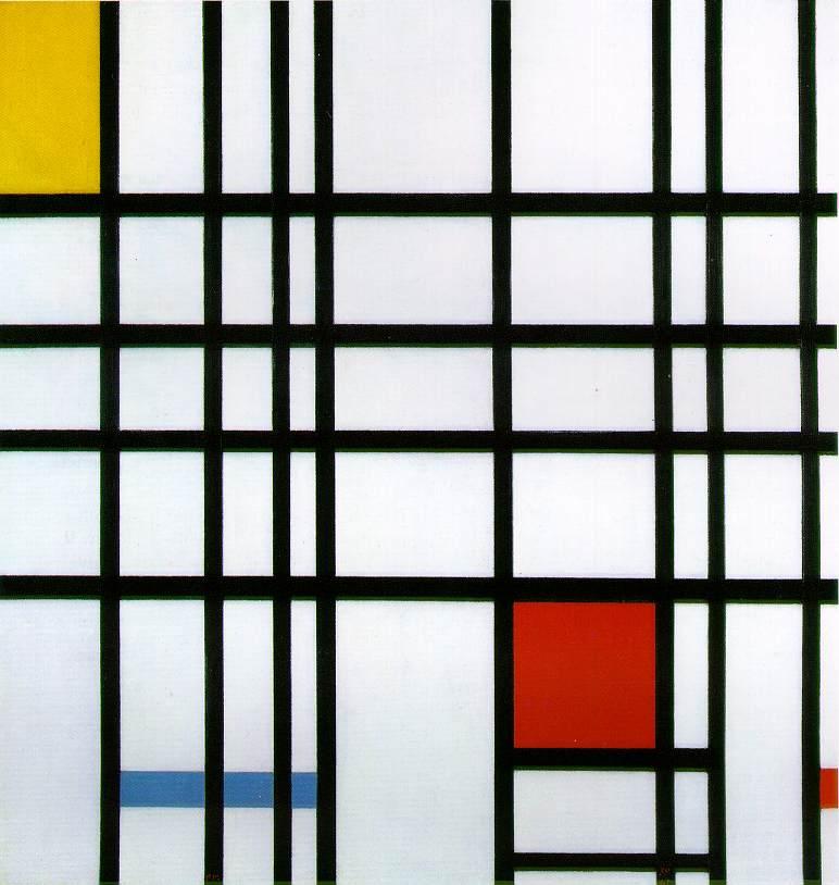 25. This painting by Piet Mondrian, dating from approximately 1924, is a good example of: a. Art Nouveau b. Art Deco c. De Stijl d. Modernism e. Post-Modernism 26.
