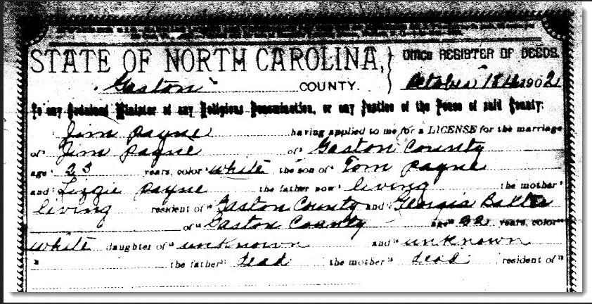 James and Georgie s Marriage Record James parents are Tom and Lizzie Payne, both living (They are listed as Thomas Payne and Elizabeth Carrol on