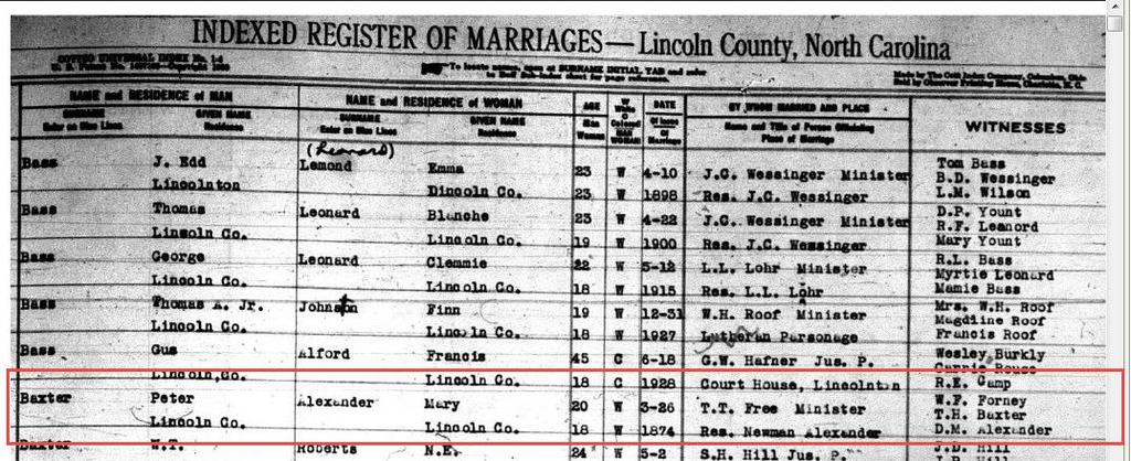 Peter and Mary Baxter Marriage Register Peter and Mary were married