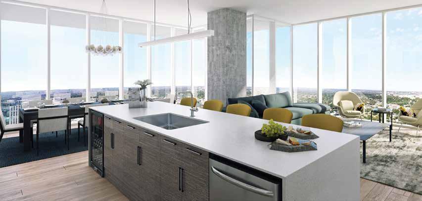 FINISHES: KITCHEN / LIVING / DINING Quartz Countertops Wide-Plank Hardwood Floors Floor-to-Ceiling Windows Frameless Shower Doors Marble