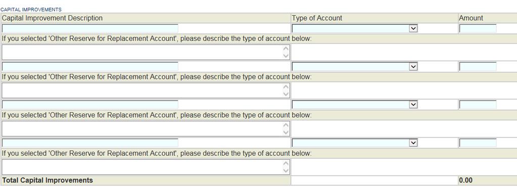 used from the drop down box. You can choose either First Lien Reserve for Replacement Account or Other Reserve for Replacement Account.