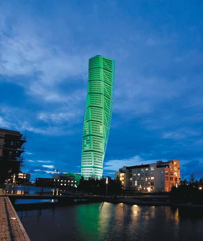Malmö s landmark in the limelight: At night, the