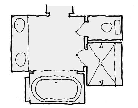The second plan shows the entrance to the master suite via a dressing room with a bath off a vestibulelike space.