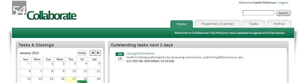 17 Confirm Listing Task 1. From the Collaborate home page, click the green letters Listing Confirmation.