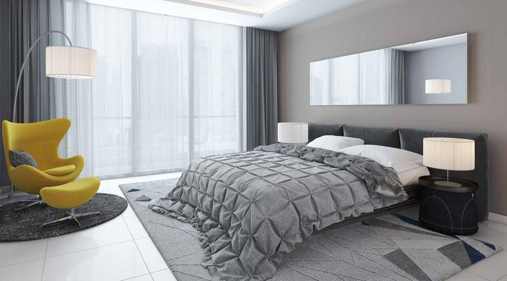 Bedroom Minimalist in style, each serene bedroom has oversized windows and recessed