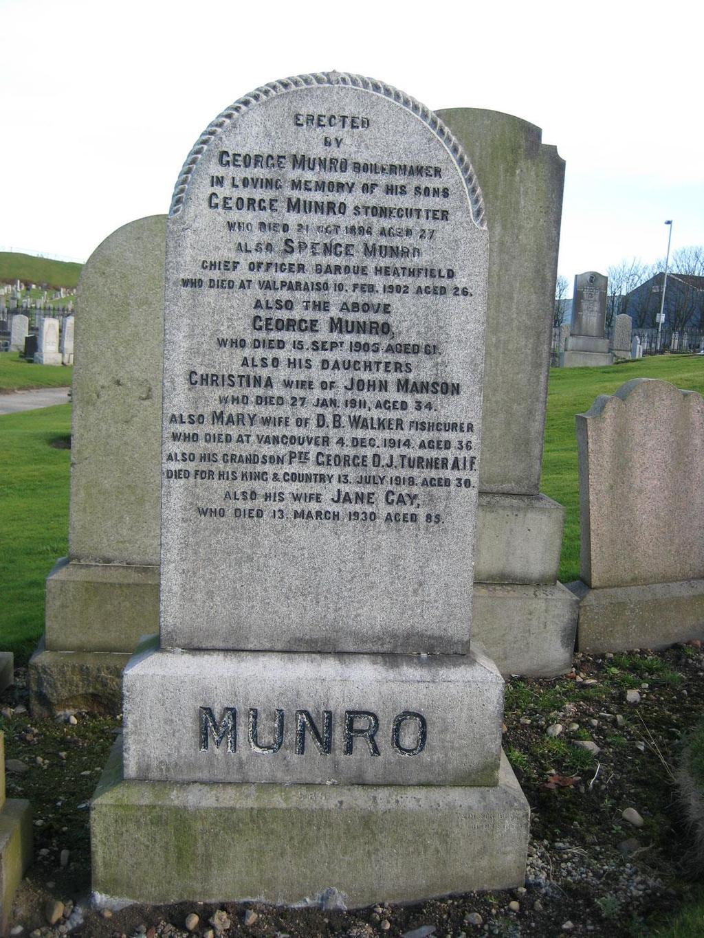 Pte George Turner was buried in the Munro Family Grave,