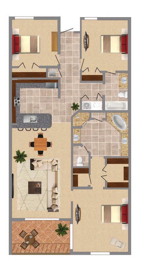 CAMDEN 3 bedroom. 2 bath Residence: 1,380 +/- sq.