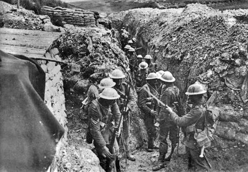 Infantry preparing to go over the top during the Battle of the Somme