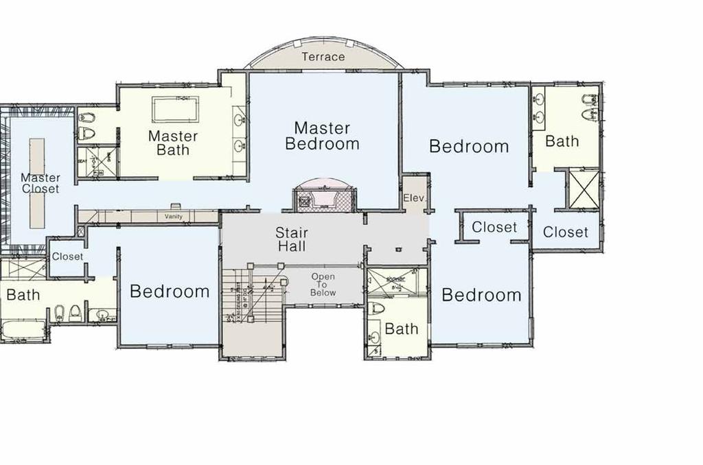 SECOND LEVEL Master Bedroom Suite with: Limestone Mantel Fireplace Outdoor Roof Deck Master Bathroom featuring all white Dolomite Marble with Radiant Heat & Steam Shower,