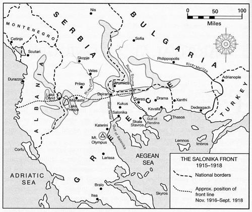 Figure 4: Map showing the Salonika front from 1915-1918 William s next posting was on 3 rd March 1917 to Salonika in order to join the 54 th Brigade. Two day s later, William set sail for Salonika.