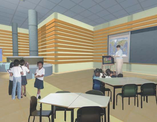 Classrooms circulation / mechanical atrium spaces glass block in floor