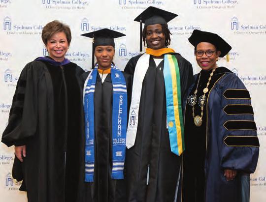 .. And the rest, well, you know the rest. Pictured left to right: Valerie Jarrett, co-valedictorians K yal Bannister and Muhire Kwizera, and Spelman President Dr. Mary Schmidt Campbell.