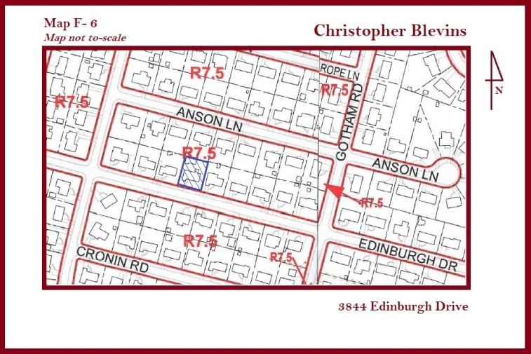 Case #D-1 Christopher Blevins DESCRIPTION OF REQUEST: requests a variance to a 0 foot front yard setback (South) instead of 5 feet as required for an existing wall; and to a 5.