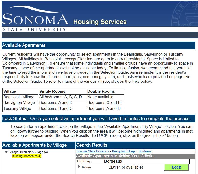 Click Search for Rooms next. Available Apartments Did you take the time to read the information on page 5 about the different accommodations?