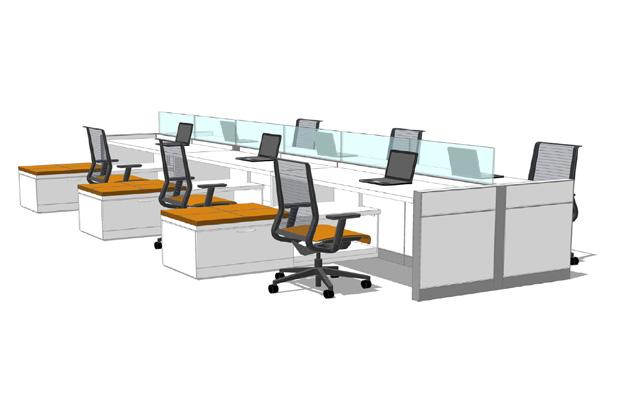 at the front of the space. provide a variety of partition-like options for individual work spaces, e.g.