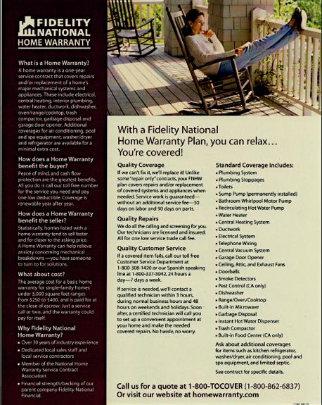 Home Warranty Statistically, homes listed with a home warranty tend to sell faster and for closer to the asking price.