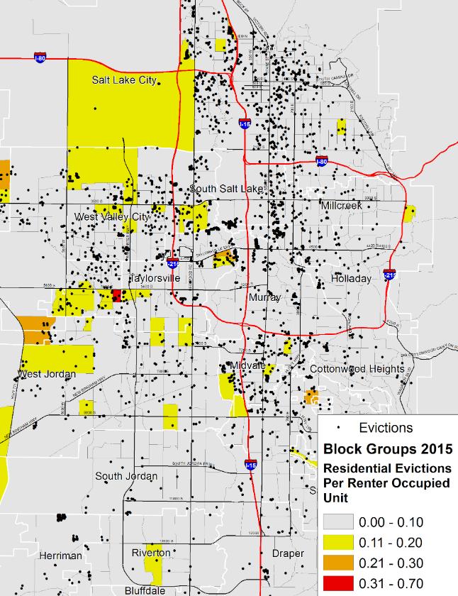 Map 9 Evictions by Block Group, Salt Lake County 2015