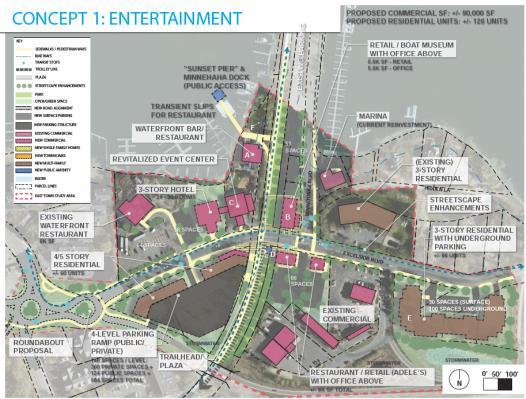 Concept 1: Entertainment Favor/Opposed Pros Cons Favor: 56 Opposed: 7 Really like the roundabouts. Like a small hotel. I think a lower ramp would be important. Museum excellent.