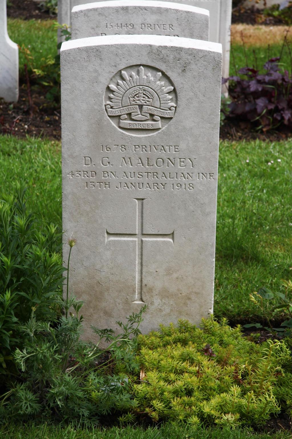 Photo of Pte D. G. Maloney s CWGC headstone in St.