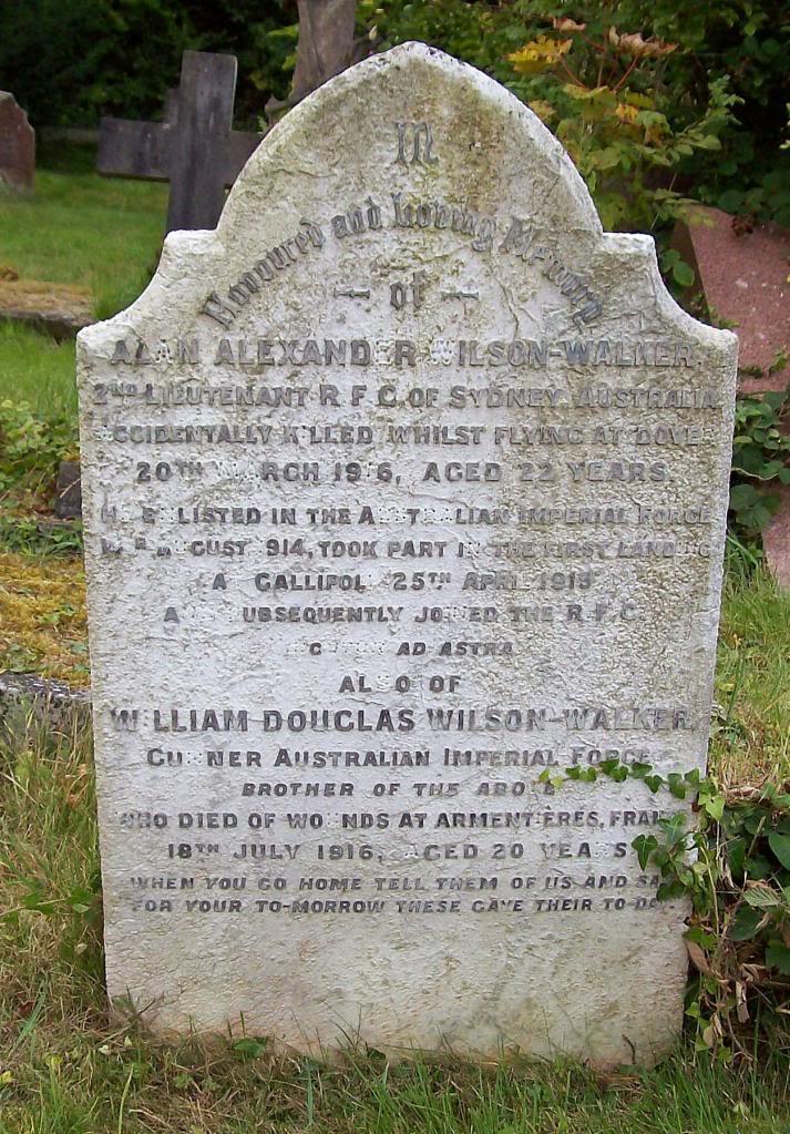 Photo of Second Lieutenant Alan Alexander Wilson-Walker s Private Headstone he shares with his