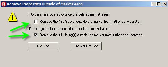 Sales and Listing Outliers indicates the number of properties the lie outside the Market Area. q. Map Legend defines the property indicators on the map. r.