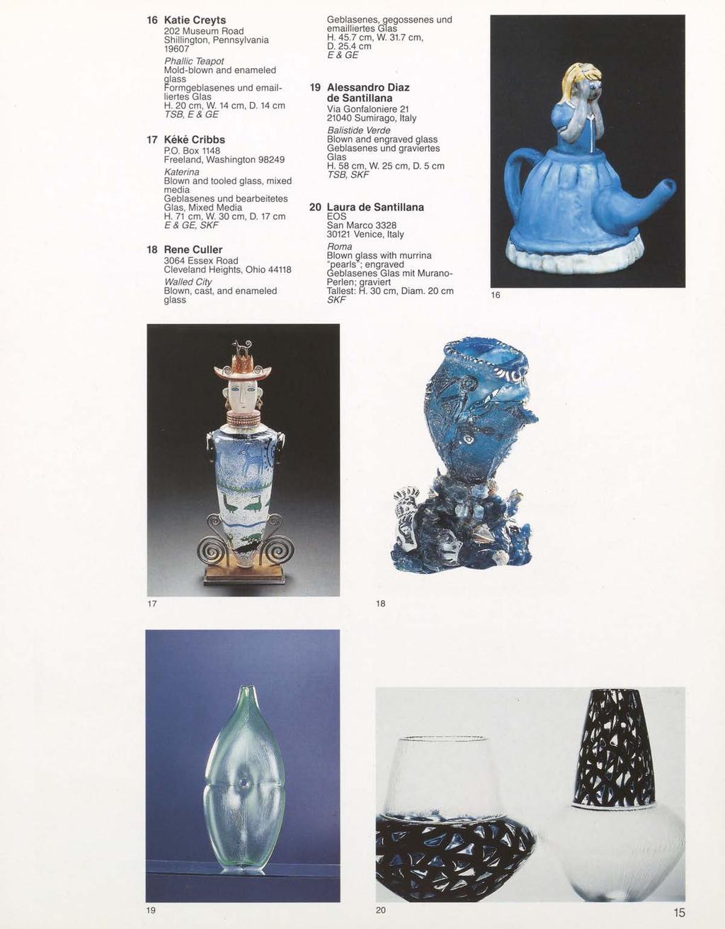 16 Katie Creyts 202 Museum Road Shillington, Pennsylvania 19607 Phallic Teapot Mold-blown and enameled glass Formgeblasenes und emailliertes Glas H. 20 cm, W. 14 cm, D.