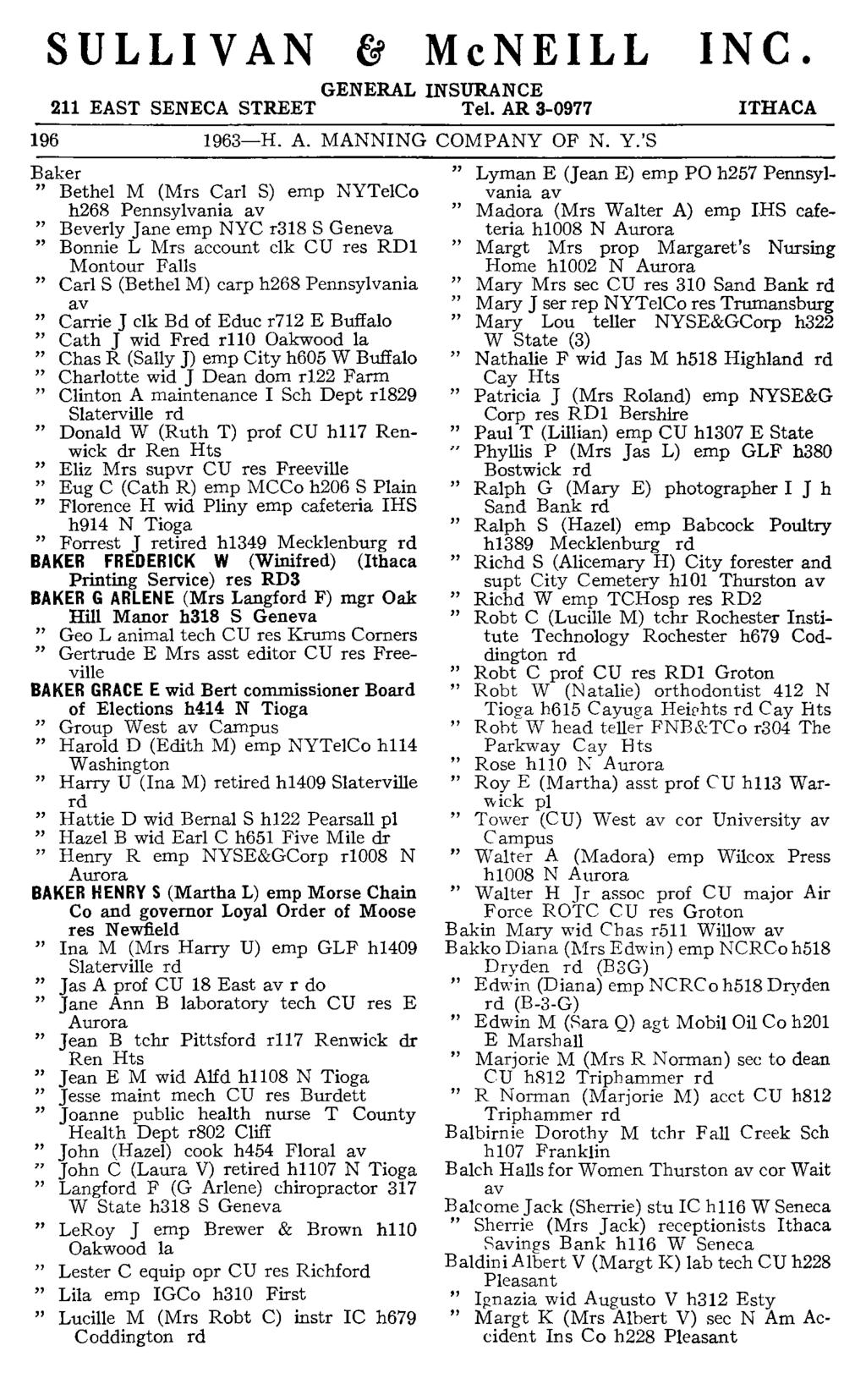 SULLIVAN McNEILL INC. GENERAL INSURANCE 211 EAST SENECA STREET Tel. AR 3-0977 196 1963-H. A. MANNING COMPANY OF N. Y.