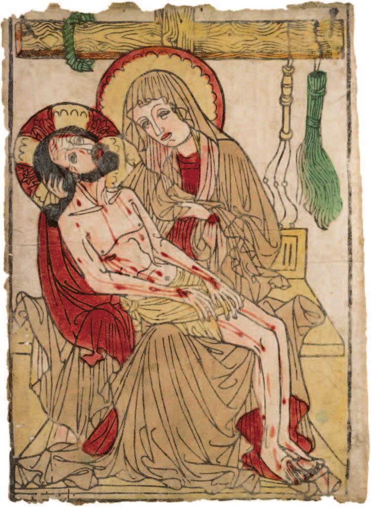 Anonymous (German). Pietà, 1435 50; woodcut, colored by hand with watercolor; 38.7 x 28.8 cm; Severance Millikin Trust 2002.