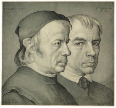 Johann Anton Ramboux (German, 1790 1866). Double Portrait of the Brothers Konrad and Franz Eberhard, Painter and Sculptor in Munich, 1822; lithograph printed in black and gray; 31.7 x 34.