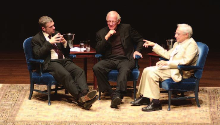 Critic Jeffrey Kipnis, Progressive Corporation head Peter B. Lewis, and architect Frank Gehry (left to right) share thoughts at Severance Hall in a June forum on creativity in management.