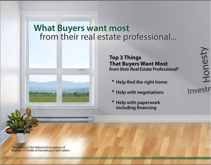 What Buyers want most Find what is important to the buyer in their home buying process. Review the statistics and ask them how each of these needs or expectation rank.