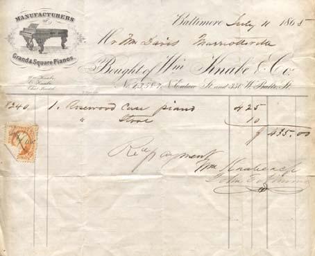 Shown here is the original receipt for $435 for the piano and stool dated July