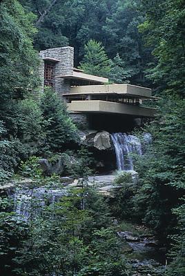 One of the most recognized homes that Wright designed is Falling Water, shown below. Notice how the building seems to fit into the land perfectly. The river actually runs underneath part of the house.
