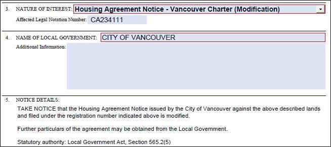 EXAMPLE HOUSING AGREEMENT NOTICE VANCOUVER CHARTER (MODIFICATION): 2.