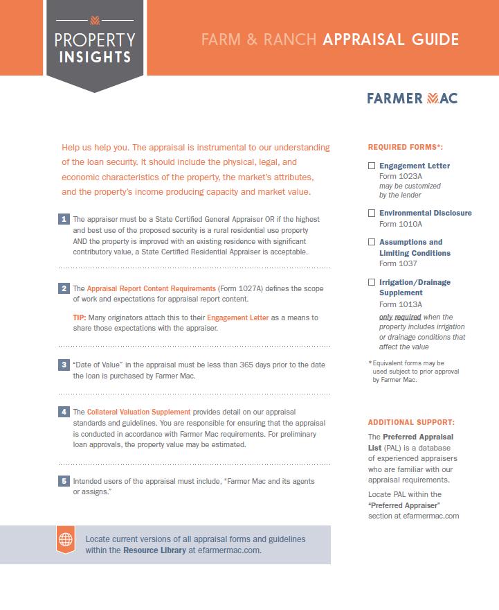 Property Insights Farm & Ranch Appraisal Guide The appraisal is instrumental to our understanding of the loan security.