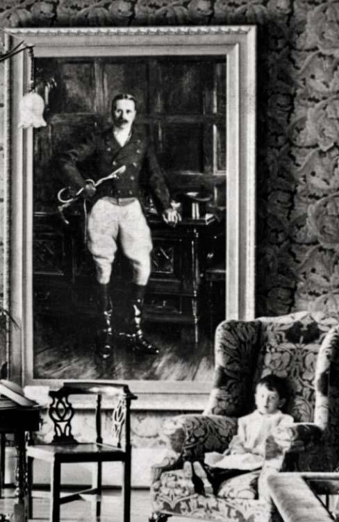 Fig. 24: Photo dated 1900 of William Dickson Winterbottom (in the wall painting) and Rodney in the chair, from the Historic England Archive.