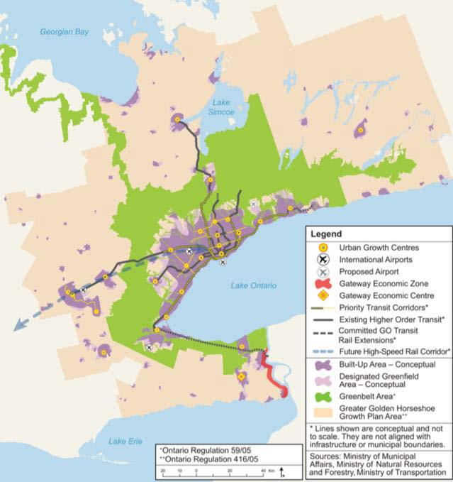 Greater Golden Horseshoe 25 Urban Growth Centres and 10 Priority Transit Corridors Municipalities must adopt density targets in plans within 5 years.