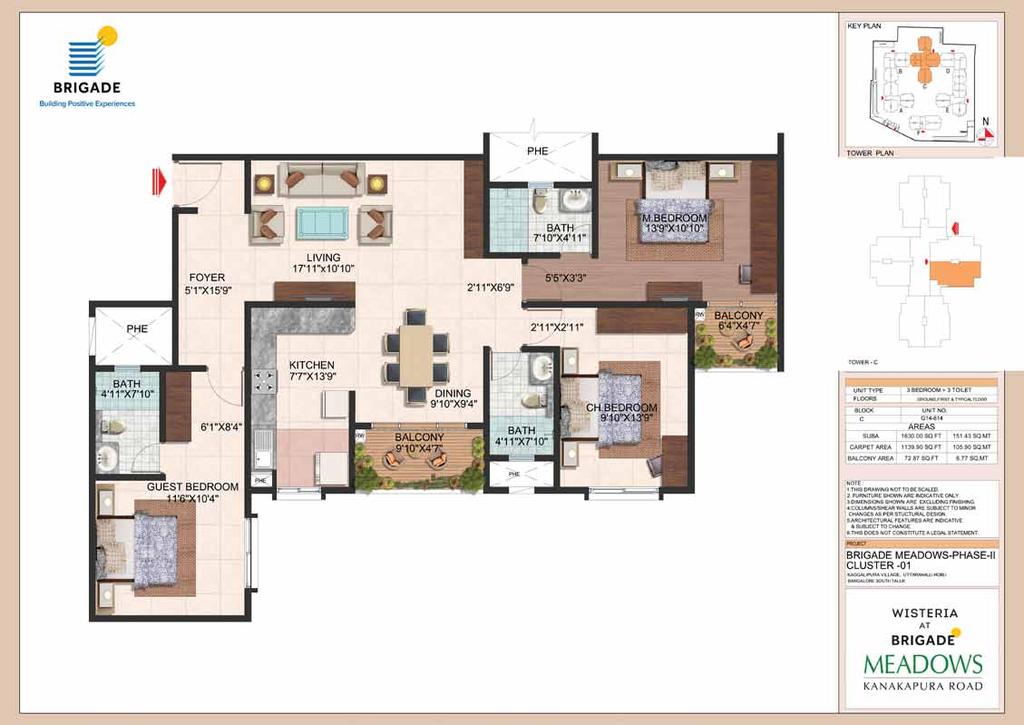 TYPICAL FLOOR PLAN 3 Bedroom + 3 Toilet Floors: 1 st & Typical Floors Unit Number: Block C, G14-814 TOWER C SPECIFICATIONS FOUNDATION Isolated/Combined footing SUPER STRUCTURE RCC structure using
