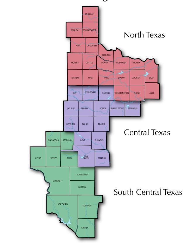 REGION THREE: WEST TEXAS CHARACTERISTICS Encompasses cross-sections of North, Central and South Central Texas, stretching from the Oklahoma border all the way down to the Mexican border.
